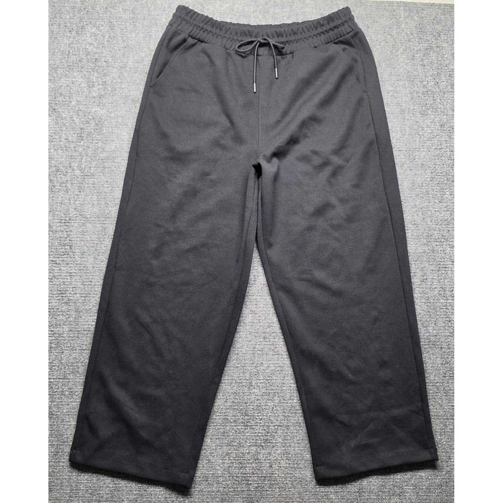 Mode Of One Mens XL Black Wide Leg Drawstring Sweatpants Pockets Cropped